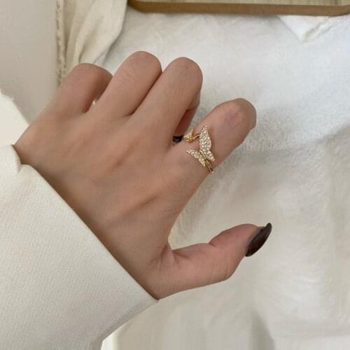 Refined and Simple Crystal Metal Butterfly Ring Opening Rhinestone Index Finger Joint Womens Rings Jewelry For Girl Party Gift