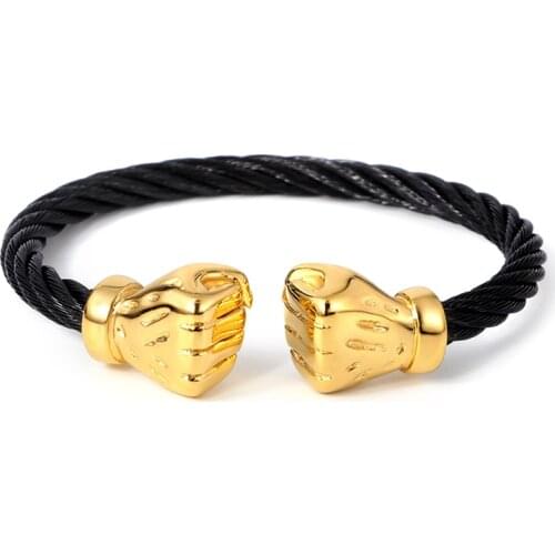 Vintage Cuff Fist Cable Wire Bangles Bracelets Fashion Jewelry Gift Accessories Men Cuff Punk Gold Color Charm Bracelets