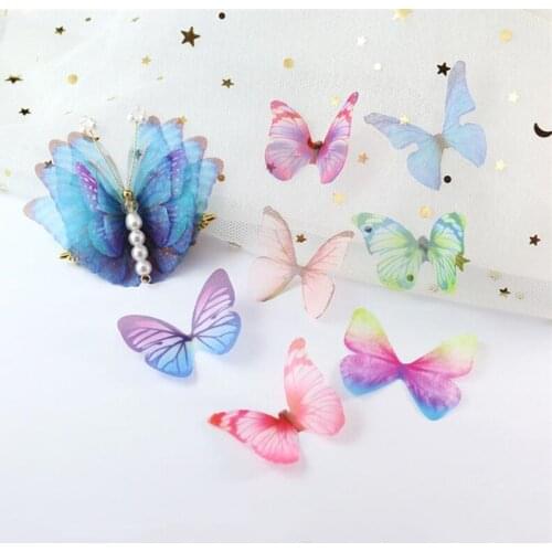 30pcs/lot New Vivid Wings Yarn Chiffon Butterfly Charms Connectors For DIY Earrings Hairclip Jewelry Making Finding Accessories