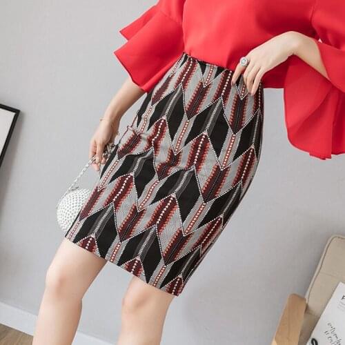 Women Fashion Skirt Summer 2019 Elegant Sexy High Waist Back Split Skirt Vintage Office Work Formal Print Pencil Skirt Plus Size