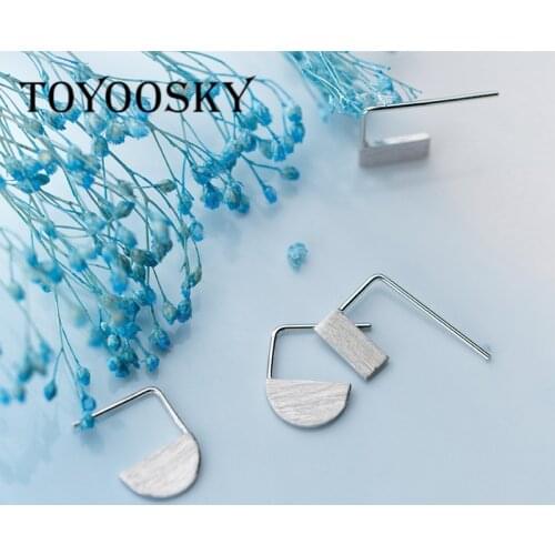 Genuine 100% 925 Sterling Silver Geometric Collection Semicircle Square Shape Earrings for Women Contracted Silver Jewelry