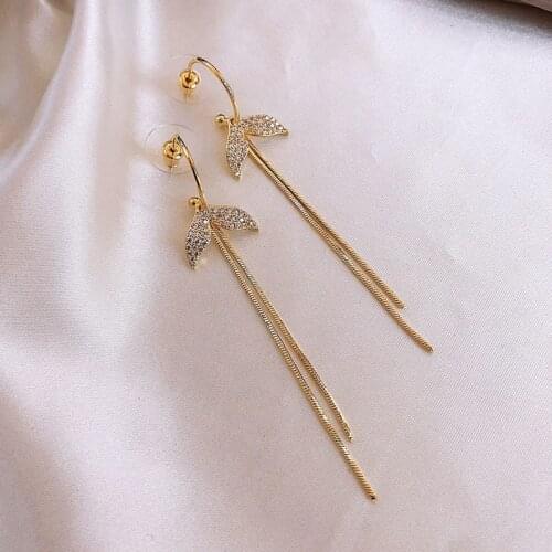 JUWANG 2021 Luxury Drop Earrings For Women Fine Jewelry Real Gold Filled Fish Tail Dangle Hoop Earrings Pendientes Mujer