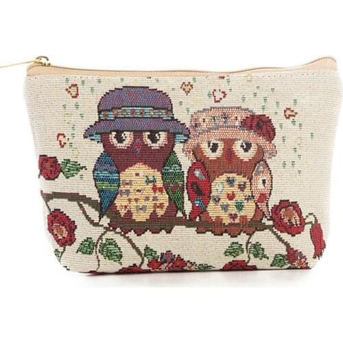 Female Cartoon Owl Printed Cosmetic Case Women Makeup Pouch Daily Travel Toiletry Organizer Japen Style Cosmetic Make Up Bag