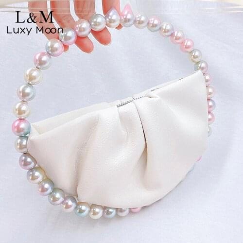 Women Pearl Beading Round Evening Clutch Purses And Handbag Wedding Party Small Exquisite Luxury Designer Brand Bag Sac X604H