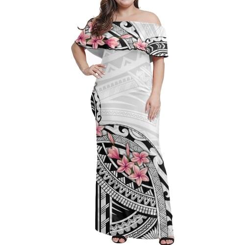 Hycool S-7xl Plus Size Samoan Red Dress Tight Off Shoulder Tribal Print Women Party Dresses Hawaii Bodycon Maxi Wedding Dresses