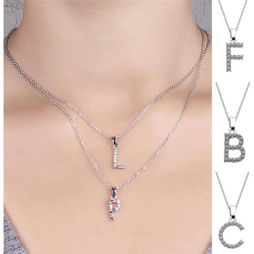 26 English Letter Pendant Women Necklace Electroplating Alloy Cubic Zirconia Adjustable Choker Necklace Jewelry Accessory