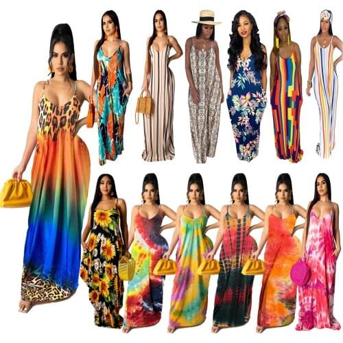 Casual Loose Sling Maxi Dresses for Women Spaghetti Strap V Neck Long Dresses Summer Vacation Sundresses Boho Clothes for 2021