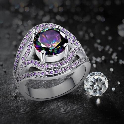 Lingmei Wholesale New Arrival Women Wedding Rings Multi Green Zircon White GoldRing Size 6-10 Vintage Chic