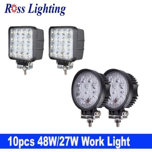 10pcs/Lot 48w 27W Flood/Spot Led Work Light Bar 4 inch Round Work Light for offroad Truck Car LED 12v 24v Fog Driving Lamp