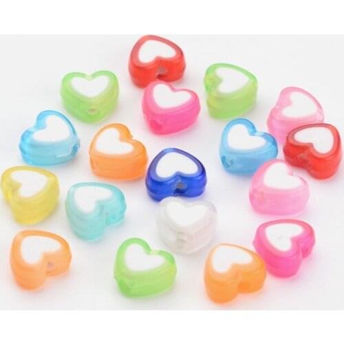 100pcs Mixed Color Transparent Heart Acrylic Beads for DIY Jewelry Making Bracelet Necklace Accessories 7x8x4mm Hole: 2mm