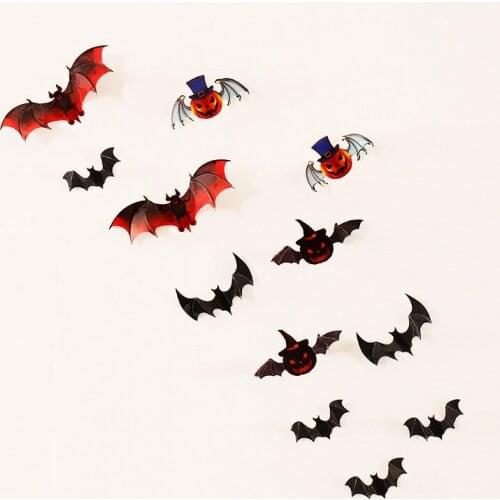 12Pcs/Set Halloween Decoration 3D Black PVC Bat Pumpkin Wall Stickers Halloween Party Scary Decos Props Wall Sticker Home Decor