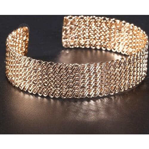 20mm Big 585 Rose Gold Opening Cuff Bangle for Women Girls Twisted Link Chain Wristband Party Wedding Jewelry DCB51