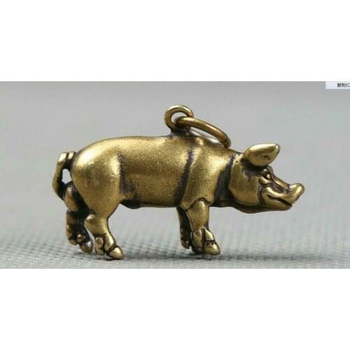 32MM Collect Small Curio Chinese Bronze Lovable Zodiac Animal Pig Wealth Pendant