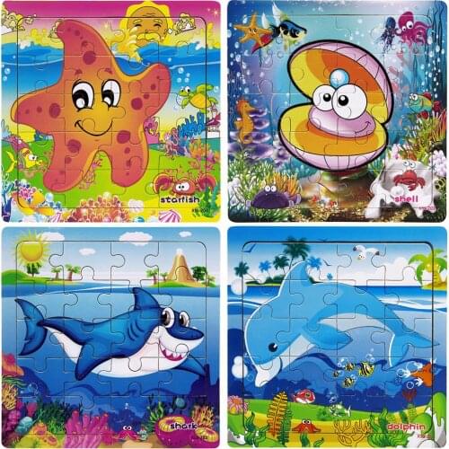 4Pcs Manual Cartoon Animal Wooden Jigsaw Puzzles Home Educational Study Interactive Toy for Children Kids Gift