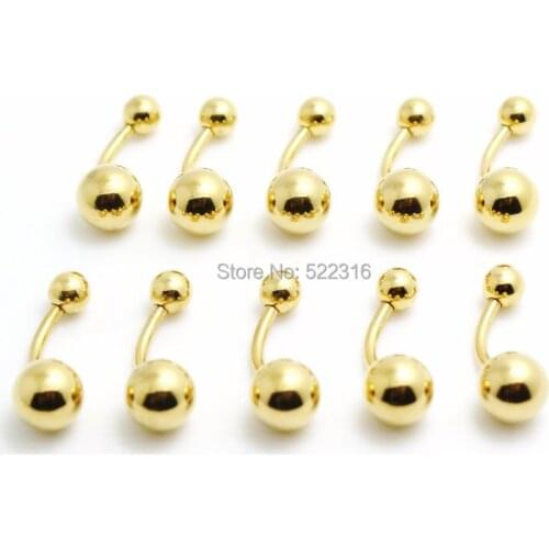 50pcs mix color lots stainless steel plain ball belly ring anodized gold color navel bar button ring body piercing jewelry