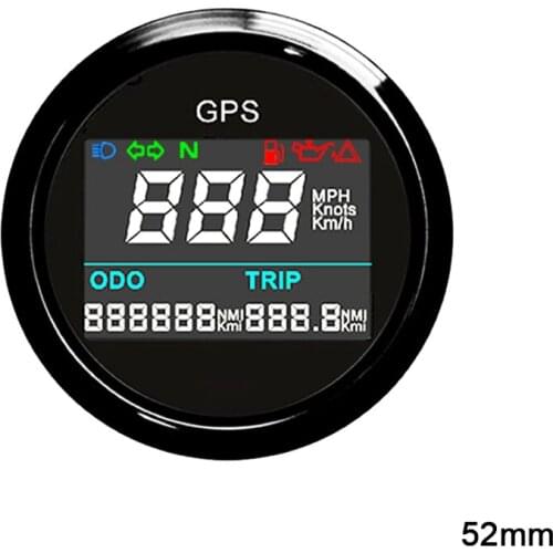 52 mm Digital GPS Speedometer Odometer Tachometer MPH gauge Trip counter