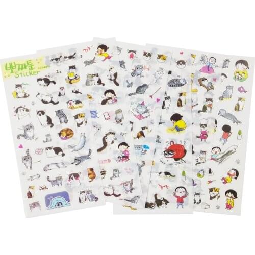 6 Sheet/lot Transparent PVC Stickers Cute Black And White Cat Photo Album Decorative Stickers Childrens DIY Toy
