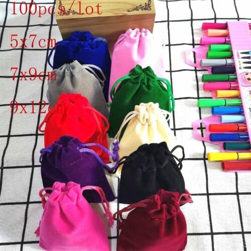 100 Pcs/Lot Velvet Drawstring Bags Jewelry Package Bags Velvet Gift Bags Christmas Wedding Packaging Gift Bags&small Pouches