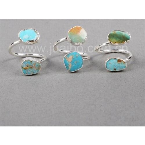 BOROSA Fashion Irregular Natural Turquoises Adjustable Rings Silver Plated Blue Gems Stone Open Rings Women Jewelry S0183
