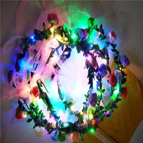 Fast shipping LED Light Girl Wreath Flower Headband Floral Crown Garland lashing Light-up Flower Hair Garland Wedding Supplies