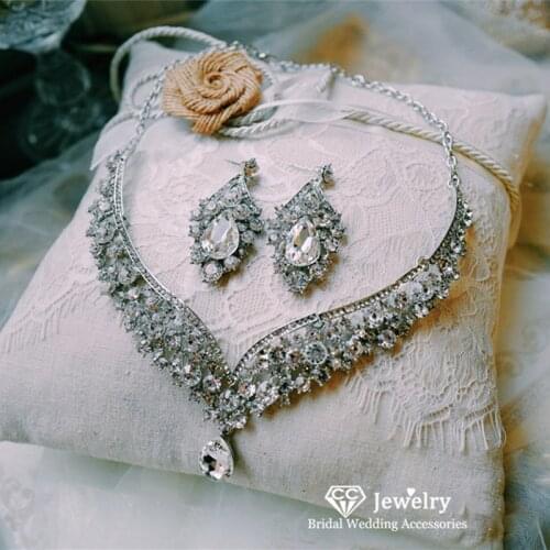CC Wedding Jewelry Set Necklace Drop Earrings 2pcs Luxury Engagement Accessories for Bridal Jewellry Bijoux Shine Crystal D022