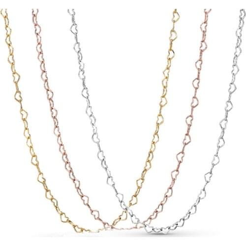 3 Colors Joined Hearts Based Necklaces for Women Fine 925 Sterling Silver Choker Necklaces Jewelry Love Heart Collier Female New