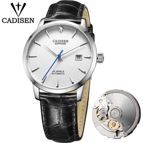 CADISEN Mens Mechanical Watch Top Brand Automatic Watches Luxury Real Diamond Fashion Leather Sapphire Waterproof Wristwatches