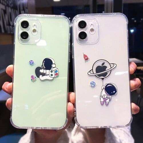 Cartoon Pattern Astronaut Planet Stars Phone Case For iPhone 12 11 Pro Max XR XS Max X 7 8 Plus Clear Soft Silicone Cover 12Mini
