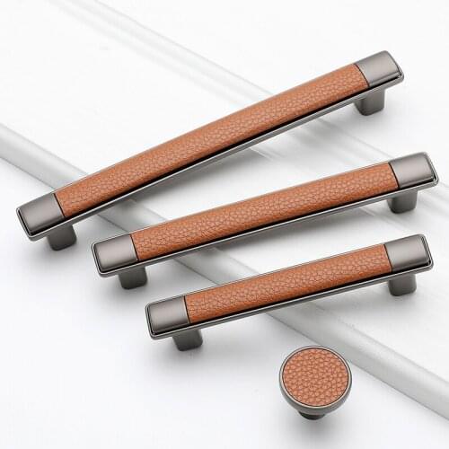 Zinc alloy+red leather/Cabinet Handles T bar Kitchen Cupboard Pulls Drawer Knobs Furniture Handle Hardware with screw