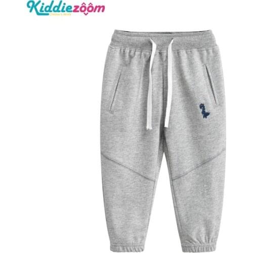 2020 Kids Pants 2-9 Year Cartoon Embroidery Dinosaur Boys Clothing Drawstring Children Sports Pants Autumn Winter