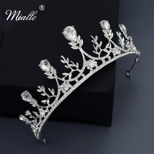 Miallo Austrian Crystal Silver Color Queen Princess Tiaras and Crowns Women Beauty Pageant Crown Bridal Hair Jewelry Headpieces