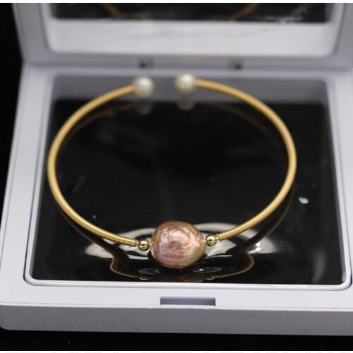 Elegant Jewelry Pearl Bracelets Bangle Simple Circle Cuff Wristband Golden Baroque Natural Freshwater Pearl Bracelets Womens