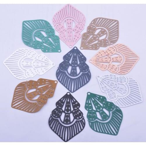 30pcs AB6539 34*50mm Filigree Big Black Pink Charms Metal Brass Thin Geometry Pendant Earring Findings