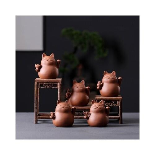 Purple Sand Lucky Cat Tea Pet Home Kung Fu Tea Set Tea Ceremony Accessories Creative Tea Table Small Ornaments Teaware Crafts