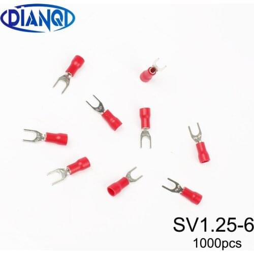 SV1.25-6 Small Red Furcate Pre-insulating Terminal(Type TO) Cold pressed terminals/Cable Connector/Wire Connector 1000PCS/Pack