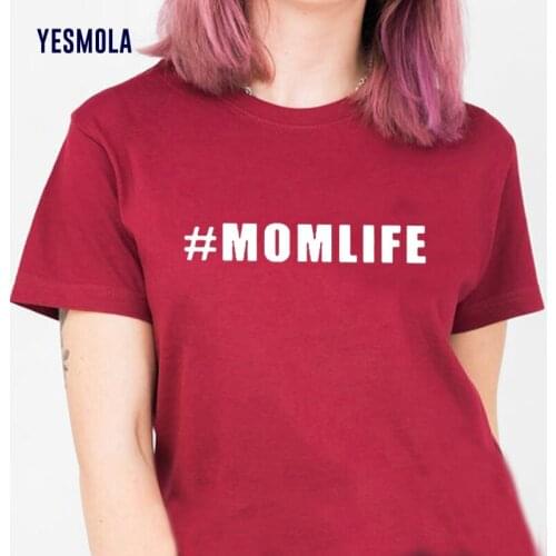 YESMOLA Womens T-shirt Momlife Letter Printing Tshirt Casual Harajuku Graphic Tees Femme Trending Tops for Ladies O-neck Shirt