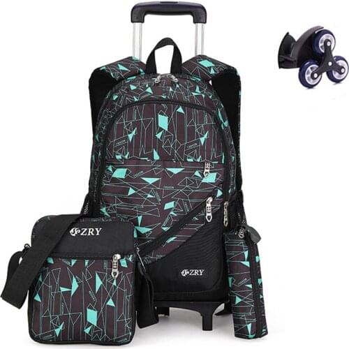Rolling Students Backpack for Boys Primary Schoolbag Fashion Stripe Printing Trolley Bag with 6 Wheels Backpack Carry On Luggage