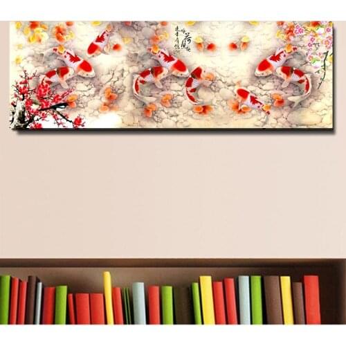 Chinese Animal Nine Koi Fish Landscape Canvas Painting Posters and Prints Wall Pictures for Living Room Home Decor No Frame