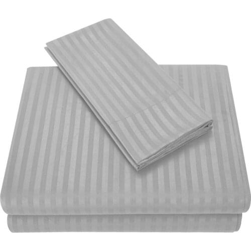 3/4 pcs Solid Gray Bedding Sheets Striped Bed Sheet Set Satin Bed Linens Luxury Bed Linen ( Fitted sheet+Flat Sheet+Pillow case