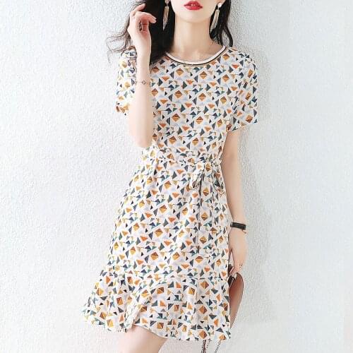 2021 summer new dress female fashion temperament waist thin chiffon skirt summer dress COTTON A-LINE Ruffles
