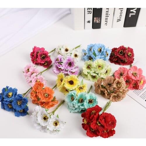 6 pieces Mini poppy bouquet Christmas decorations for home Wedding decoration New Year Candy boxes Brooch Holding flowers Wreath