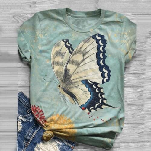 Fashion Women Short Sleeve Cartoon Bull Sunflower Loose T-shirt Cotton Blouse