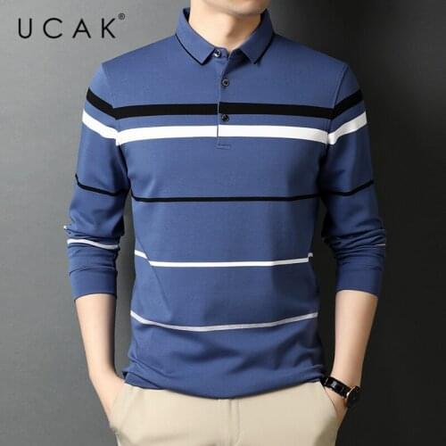 UCAK Brand Classic Long Sleeve Cotton T Shirt Homme Spring Autumn New Tops Streetwear Turn-Down Collar Tshirt Men Clothes U5654