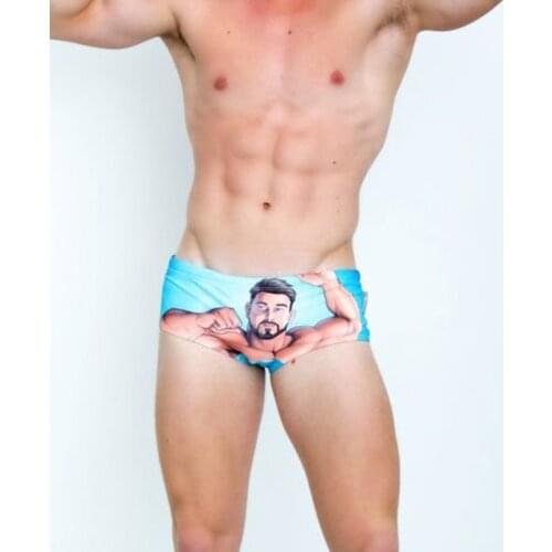 Muscular Men Cartoon Printed Fashion Sexy AussieBum Front and Back Printed European and American Cool Swimming Briefs