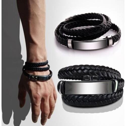 Men Long Multi-layer Bracelet Faux Leather Rope Braided Twisted Bangle Jewelry Gift