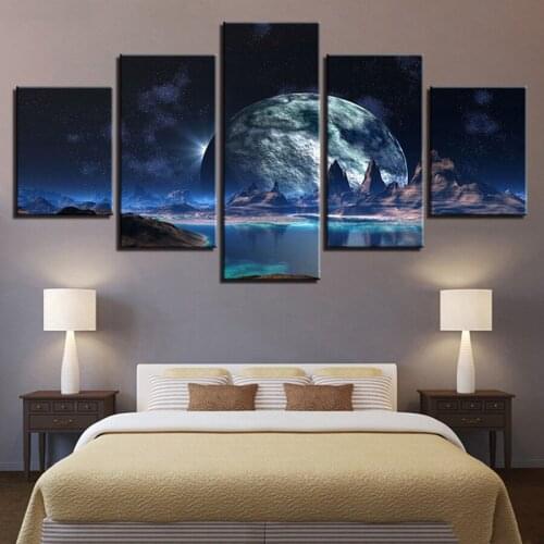 5 Panel Starry Sky Mountain Lake,embroidery diamond mosaic,5d diy diamond painting full square round drill cross stitch,wall art