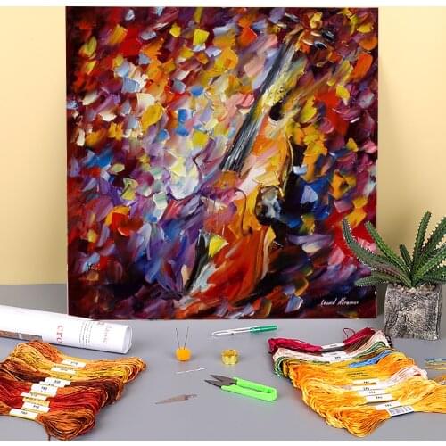 Old Violin Printed Canvas 11CT Cross Stitch Complete Kit DIY Embroidery DMC Threads Handicraft Craft Handiwork Design