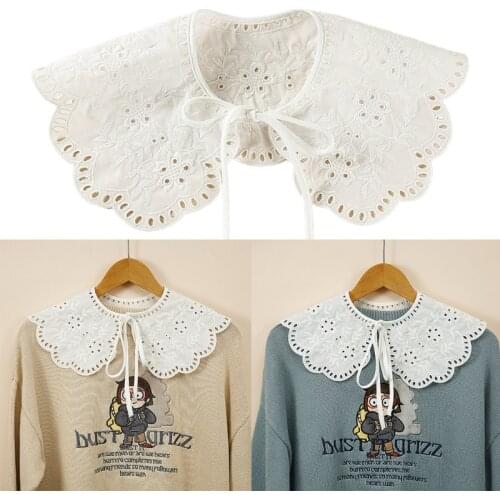 White Shawl Wrap Doll Fake Collar Hollow Out Embroidery Floral Leaves Necklace Detachable Half Shirt Lapel Blouse Poncho