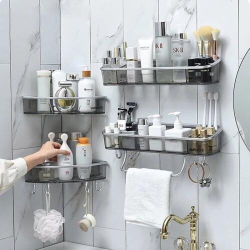 ZHAYA Wall-Mounted Bathroom Shelf Shower Shelf Free Perforation Drain Rack Shampoo Storage Box Towel Bar Household Accessories