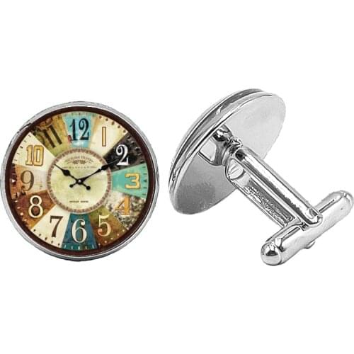 2019 New Mens Classic Timetable Badge Cufflinks Gothic Glass Convex Mens Cufflinks To Send Mens Gift Jewelry